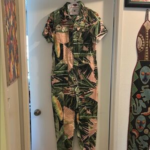Farm Rio 100% Cotton Tropical Leaf Print Jumpsuit
